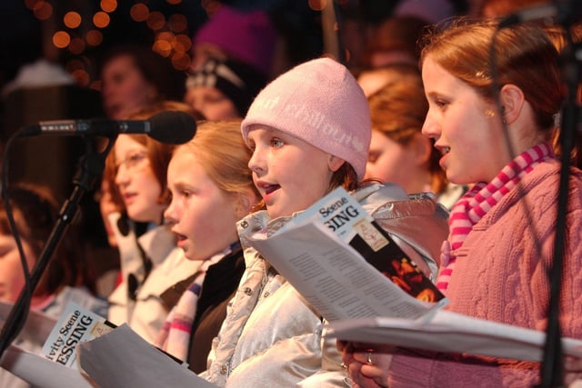From 2004, this picture is taken from when the Cramond Primary School Choir performed the nativity scene blessing at Princes Street Gardens West. Picture: 28 November 2004.