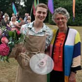 Great British Bake Off winner Peter with judge, Prue Leith.