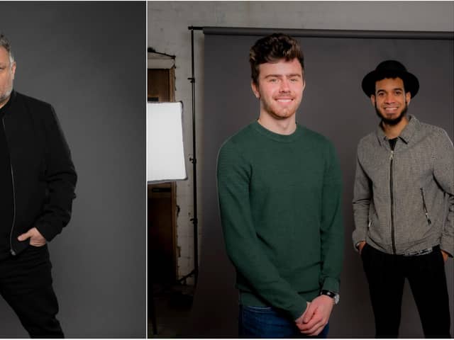 Celebrity photographer Rankin, left, and from right, Jackson Moyles and Tyrone Williams.