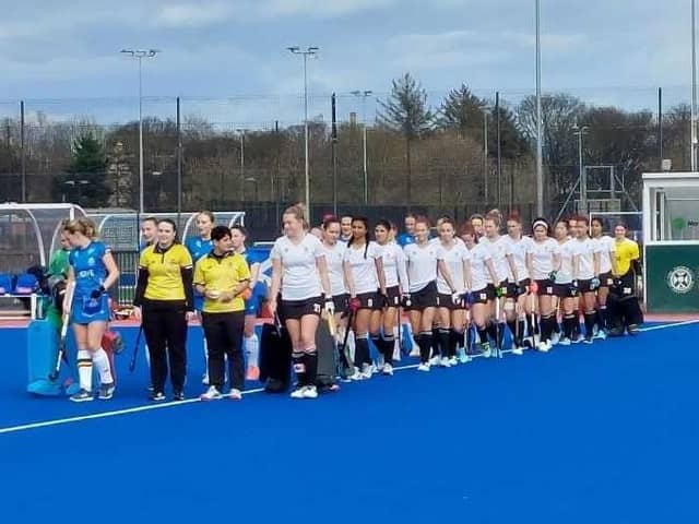 Scotland and Canada walk onto the Peffermill pitch before the game. The rising Scotland stars went on to record a glory double over the visitors.