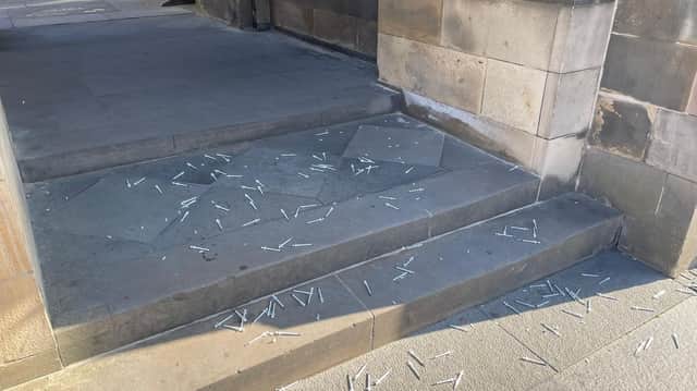 Plastic syringes were scattered at the entrance to Edinburgh City Chambers