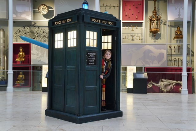 Oskar Madine (11) encounters a Tardis at the National Museum of Scotland. Image: Stewart Attwood