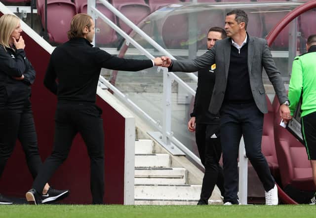 Robbie Neilson and Jack Ross at the end of a recent Edinburgh derby.