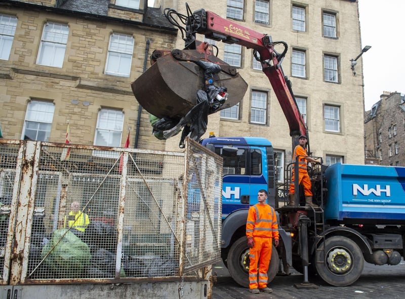 The historic Grassmarket was one of the first areas to be cleaned up on Tuesday as waste and cleansing services resumed after nearly two weeks of strike action by workers.