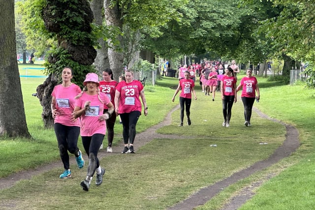 People of all ages took part in the race at The Meadows, with most having donned pink clothing.