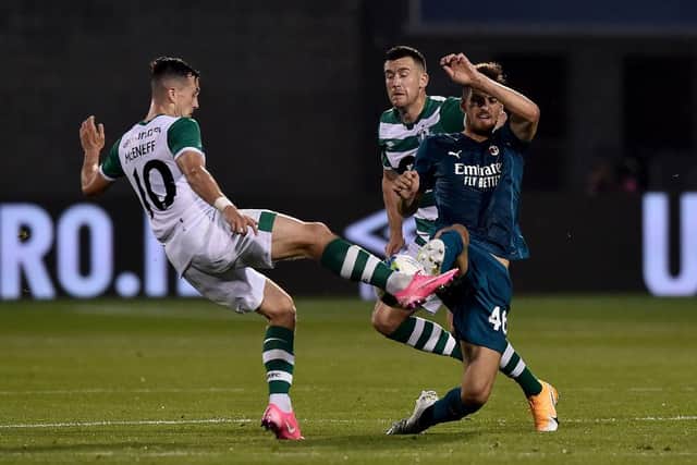 McEneff getting stuck in against AC Milan for Shamrock Rovers. Picture: Getty