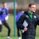 Shaun Maloney delivers instructions to his Hibs team on the training ground