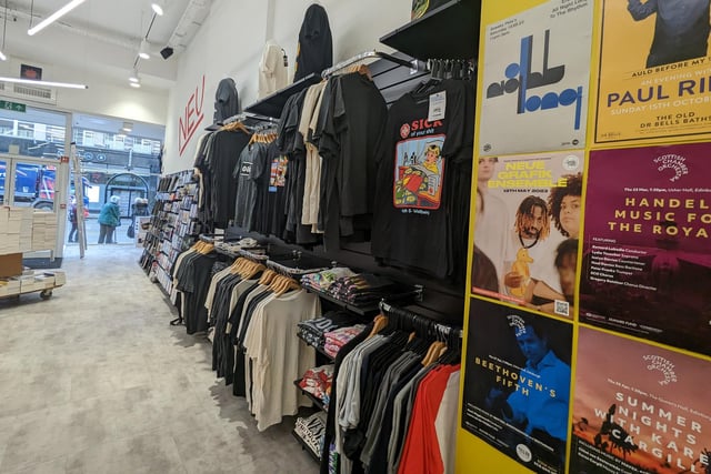 The shop also sells merchandise, so shoppers can buy t-shirts representing their favourite music and films.