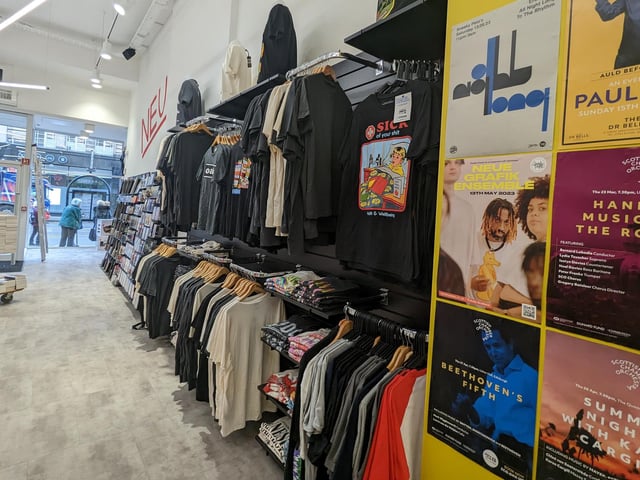 The shop also sells merchandise, so shoppers can buy t-shirts representing their favourite music and films.