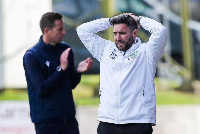 Hibs boss Lee Johnson looks bemused during the 1-1 draw with St Johnstone