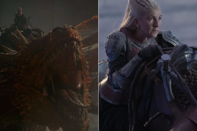 Meleys the Red Queen is the mount of experienced dragonrider Rhaenys Targaryen (Emily Best), King Viserys I's cousin and the Queen Who Never Was. Meleys is an old dragon, huge and bright red, but is fearsome in battle.