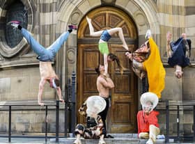 Ukrainian and Czech circus artists who star in the Festival Fringe show Boom perform outside Edinburgh's McEwan Hall (Picture: Lisa Ferguson)