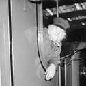 Locomotive 123 from Perth arrives at Princes Street Station, driven by John Powrie, in March 1958.