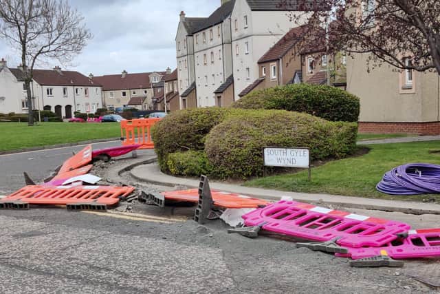 Barriers blown over at a CityFibre site