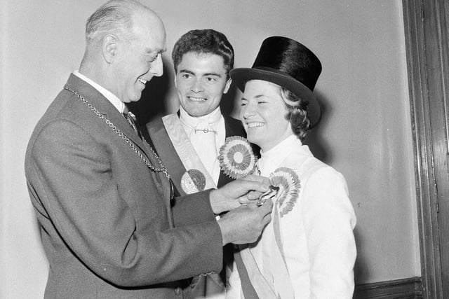 The Honest Lad and Lass are invested with their medallions by Provost Robert Arthur at Musselburgh's Festival Week in July 1965.