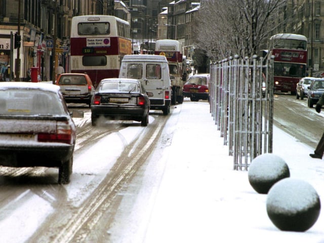 Winters in Edinburgh during the early 1990s were not short of snowfall, as this picture of a tree and sculpture-lined Leith Walk shows.