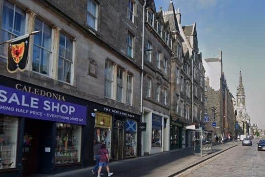 Scottish gift shops on the Royal Mile. Image: Google.