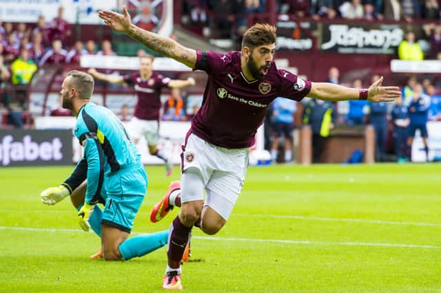 Spanish striker Juanma celebrates scoring in an opening-day win over St Johnstone in 2015. Picture: SNS