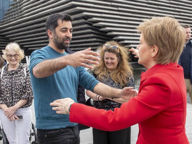 Humza Yousaf congratulates Nicola Sturgeon following the local government elections last year (Picture: Lesley Martin/PA)