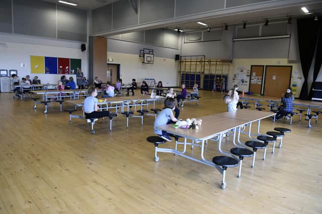Children at a hub at Juniper Green Primary School, Edinburgh, being used for key worker children to attend. Picture: Lisa Ferguson.