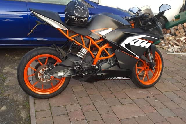 Cameron's KTM RC125 motorbike was stolen from outside the care home in Gilmerton.