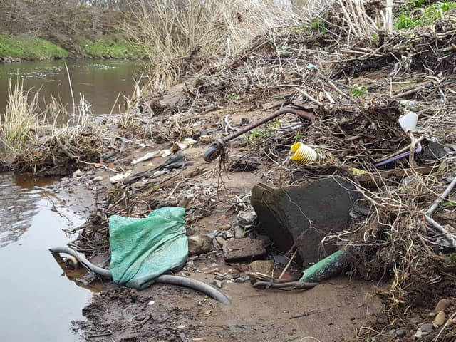 Litter on the banks of the River Almond