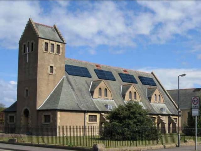 Picture shows how solar panels will look on roof of Newtongrange Parish Church.
