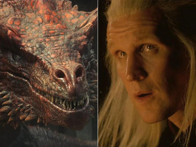 Caraxes the Blood Wyrm is ridden by Prince Daemon Targaryen (Matt Smith), brother of King Viserys. Caraxes is described as a "formidable huge blood-red " dragon who is "fearsome and battle savvy".