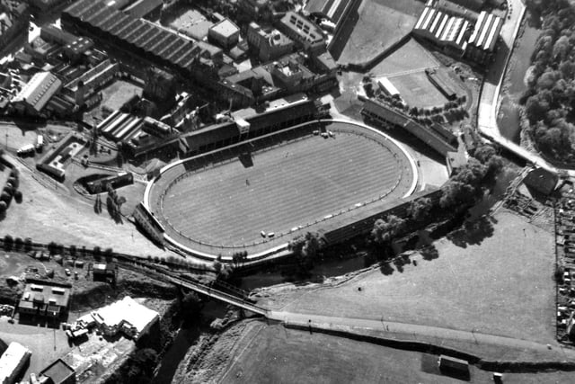 An aerial view of Powderhall Sports Ground in Edinburgh, taken in October, 1962.