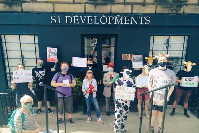 Living Rent protesting outside S1 Development.