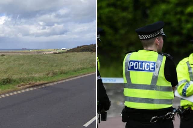 A woman was followed and harassed by a man while walking in by the seaside in East Lothian