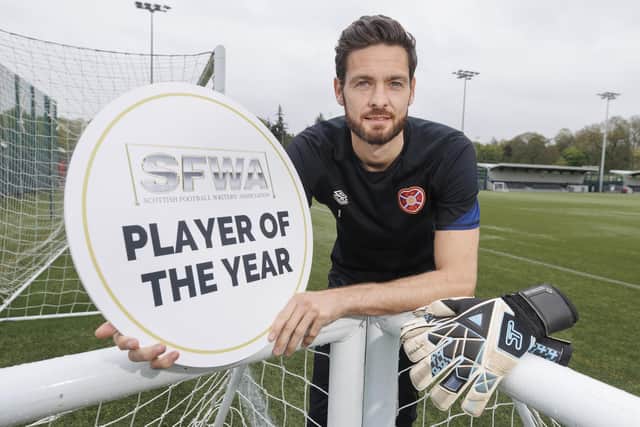 Craig Gordon of Hearts wins Player of the Year Award as voted by the Scottish Football Writers Association. Pic: Steve Welsh