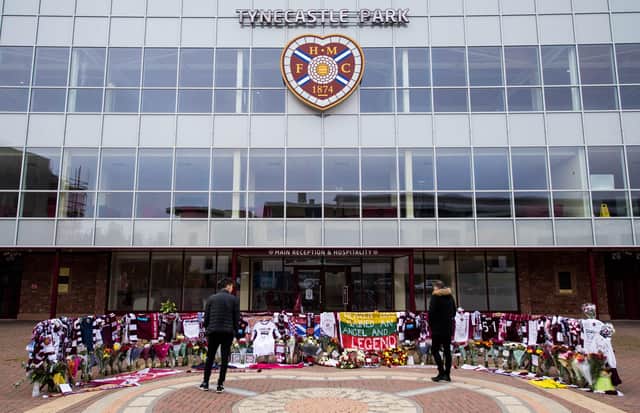 Tributes to former Hearts captain Marius Zaliukas after his death last October. Picture: SNS