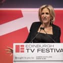 Journalist Emily Maitlis rehearsing ahead of delivering the 2022 MacTaggart Lecture in The Lennox at the EICC at the Edinburgh TV Festival. Maitlis has said a BBC board member is an “active agent of the Conservative party” who is shaping the broadcaster’s news output