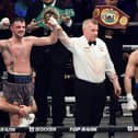 Josh Taylor, left, is declared the winner in Glasgow earlier this year as opponent Jack Catterall walks off. Picture: SNS.
