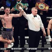 Josh Taylor, left, is declared the winner in Glasgow earlier this year as opponent Jack Catterall walks off. Picture: SNS.