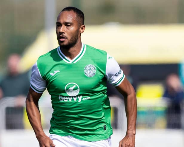 Jordan Obita in action for Hibs during the pre-season friendly win against Edinburgh City at Meadowbank. Picture: Craig Williamson/SNS Group