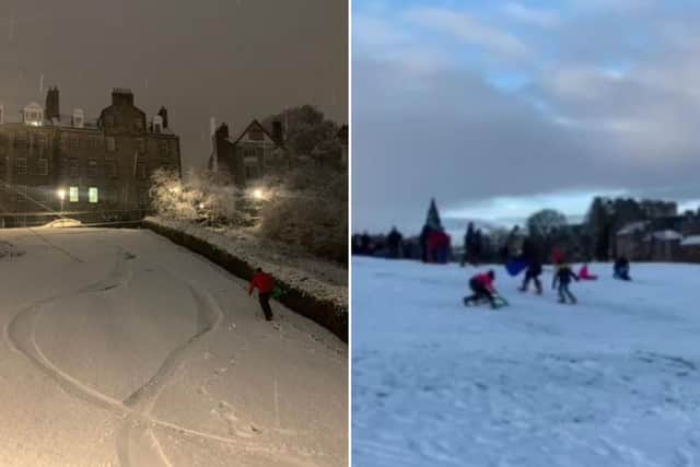 Locals enjoy the snow in Edinburgh.