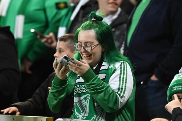 Hibs fans were smiling after the win at Tannadice set up a semi-final date at Hampden  (Photo by Paul Devlin / SNS Group)