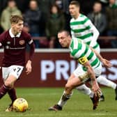 Hearts' Harry Cochrane (left) with Scott Brown during a match at Tynecastle Park in 2017.