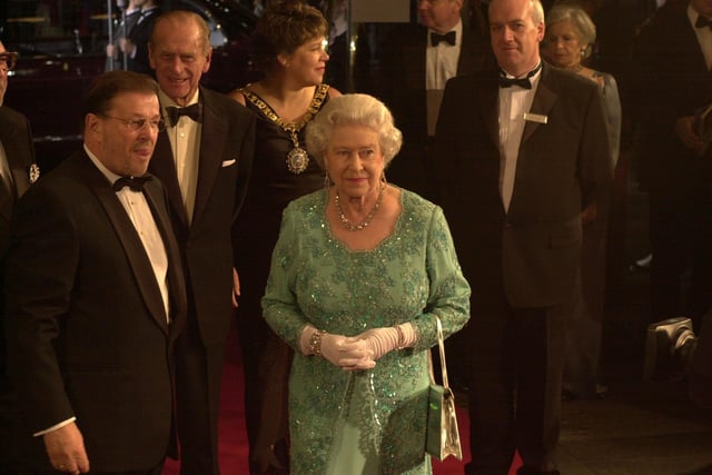 Her Majesty Queen Elizabeth arrives at the Edinburgh Festival Theatre for the 2003 Royal Variety Performance.