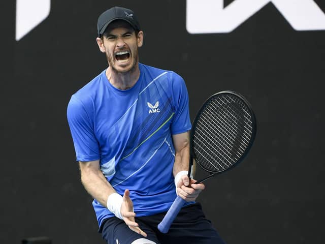 Andy Murray celebrates defeating Nikoloz Basilashvili in Melbourne.
