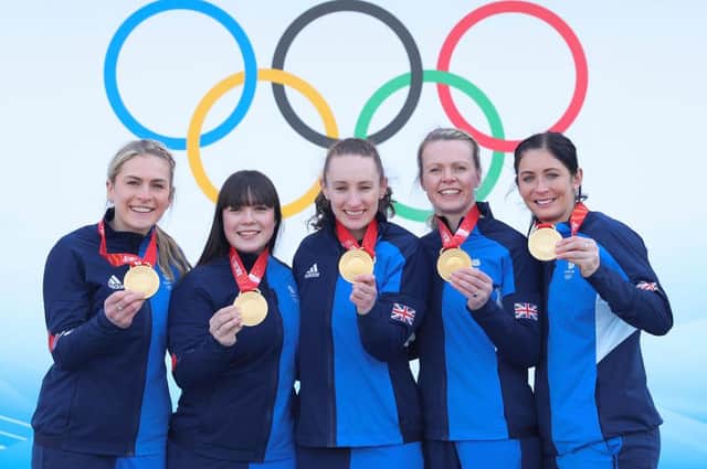 Milli Smith, Hailey Duff, Jennifer Dodds, Vicky Wright and Eve Muirhead: the gold-medal winning Team GB curling side at the Winter Olympics. Picture: Getty