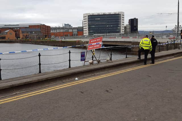 Officers on the scene yesterday (Saturday) at Victoria Quay, Leith.