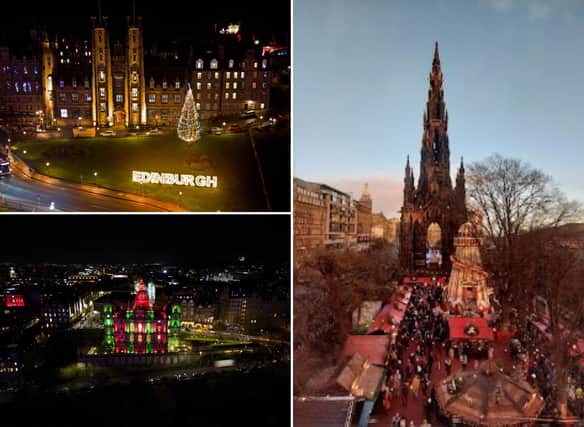 Christmas in Edinburgh: Stunning pictures show the city, including the Christmas Market, from the sky