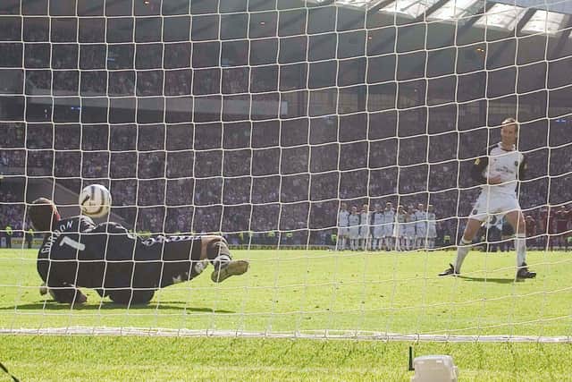 Craig Gordon saving Derek Townsley's penalty during the shoot-out in the 2006 Scottish Cup final. Picture: SNS