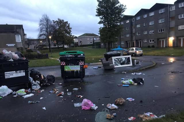 Smashed glass, empty bottles and plastic bags are regularly found in the Stenhouse Street West area.