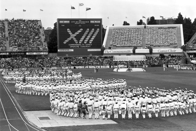 Children perform their dance routine at the 1986 opening ceremony at Meadowbank Stadium.