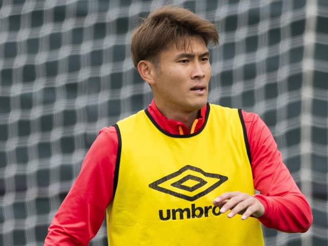 Kyosuke Tagawa during Hearts training on Friday morning. Picture: SNS