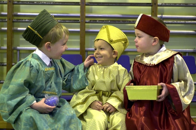 From Gylemuir Primary School again we now have the boys Nicholas Roberston, Cameron Mackie and Andrew Grant stepping into the shoes for the wise men. Picture: 12 December 2001